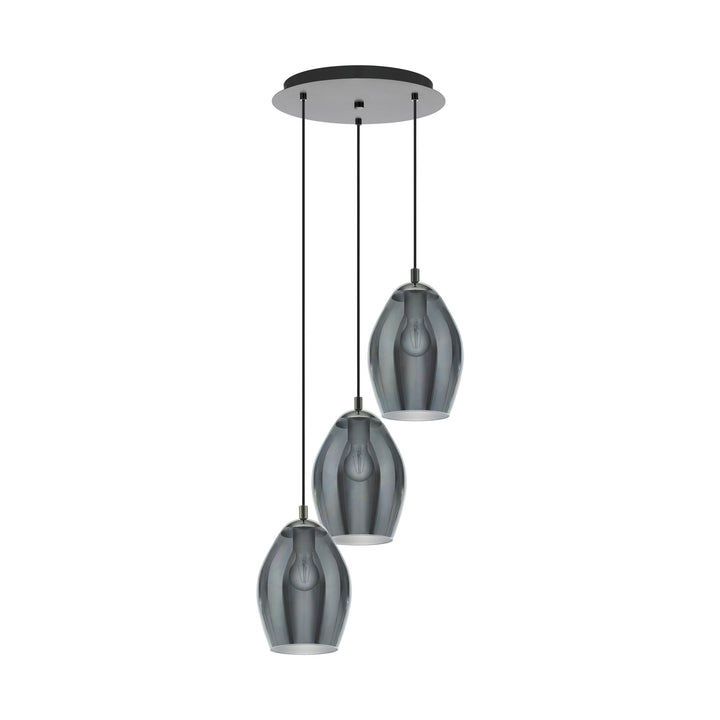 Hängeleuchte Estanys nickel-nero Glas bedampft schwarz-transparent 3X60W H:150 Ø 45 cm in