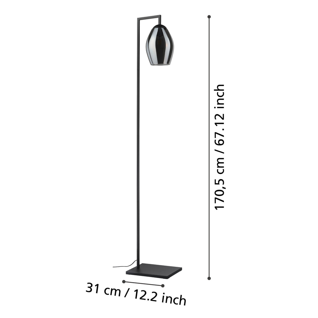 Stehleuchte Estanys mit Schalter schwarz Glas bedampft schwarz-transparent 1X40W H:171,5 Ø 19 cm in