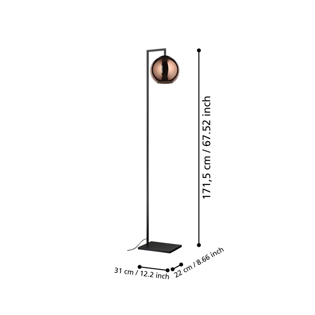 Stehleuchte Cordoba mit Schalter schwarz Glas bedampft kupferfarben 1X40W H:171,5 Ø 24,5 cm in