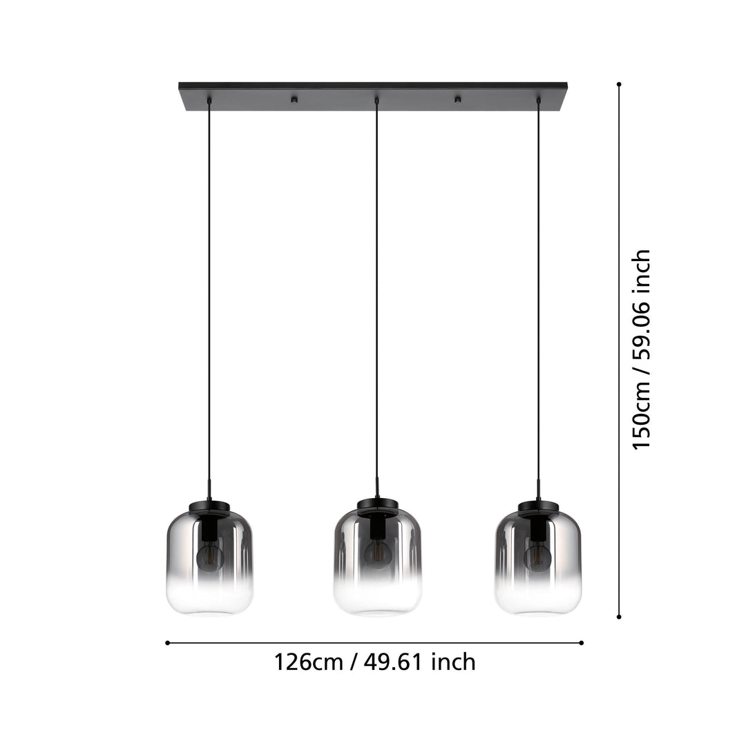 Hängeleuchte Bulciago schwarz Glas bedampft schwarz-transparent 3X40W L:126 H:150 cm in