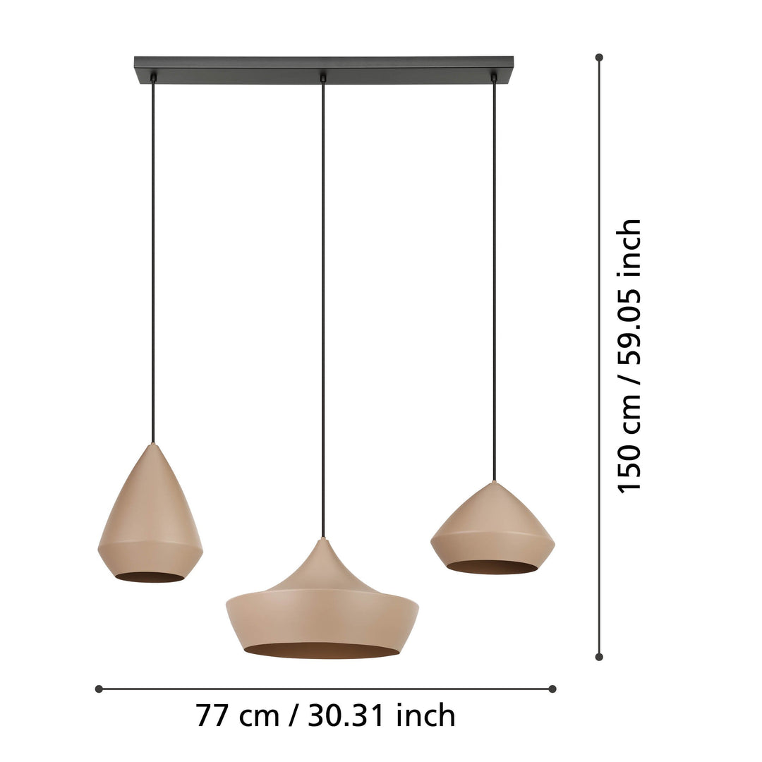 Hängeleuchte Torremolinos schwarz Stahl sandfarben 3X28W L:93 H:150 cm in